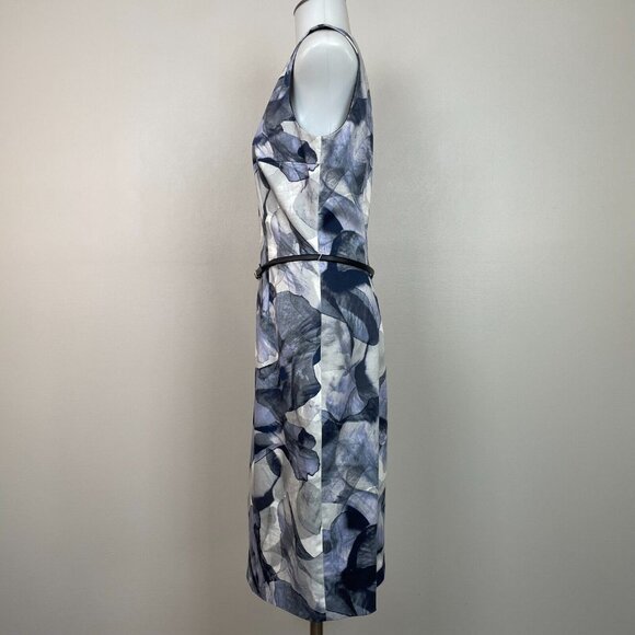 Hugo Boss Dinoma Sheath Dress 4 Blue Gray Watercolor Floral Sleeveless Cotton - Picture 7 of 15